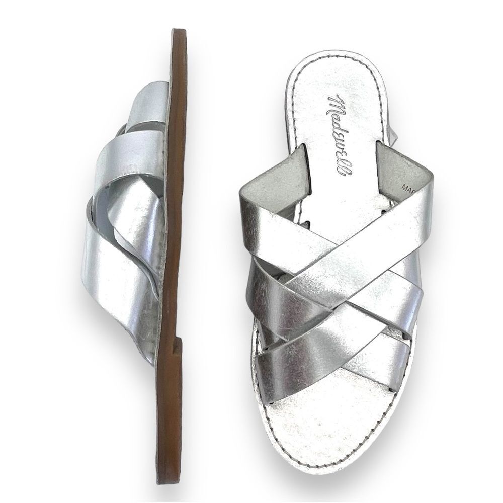 Madewell The Boardwalk Woven Slide Sandal Metallic Silver Leather Women’s Size 7